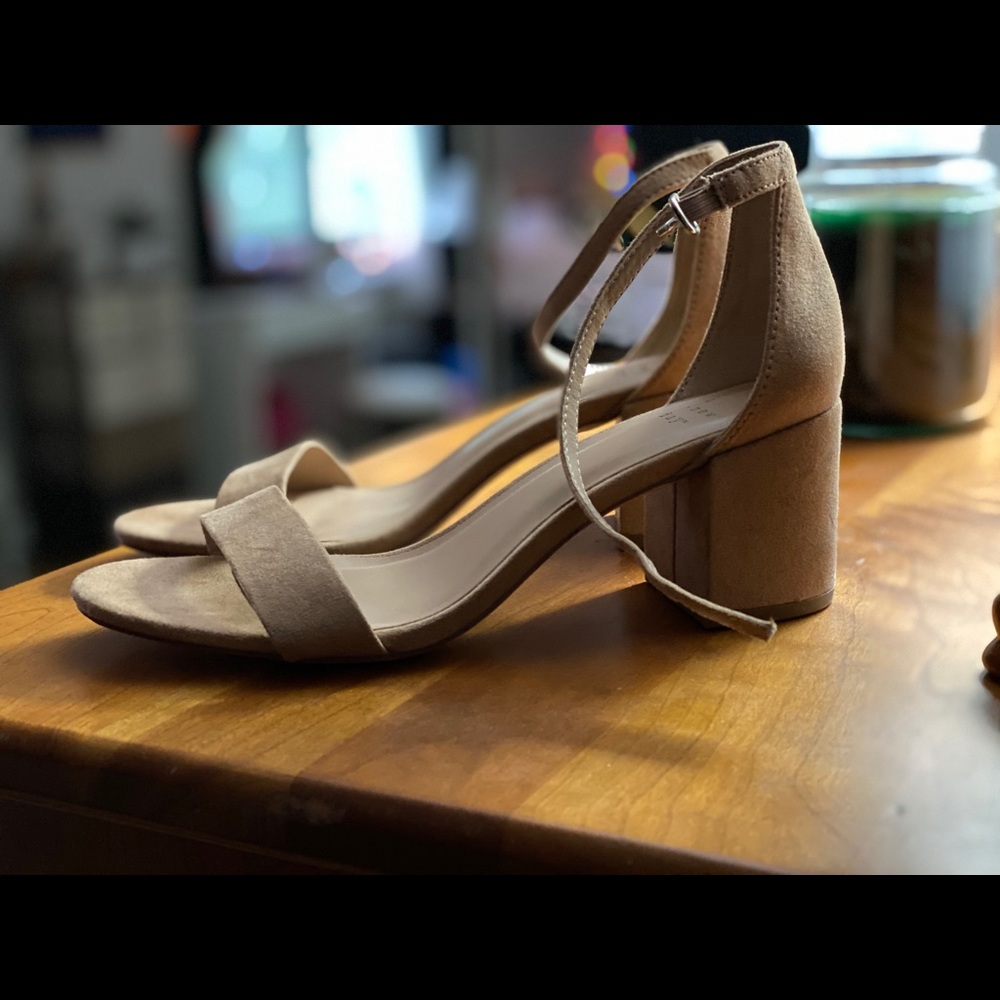 Tan suede small block heels